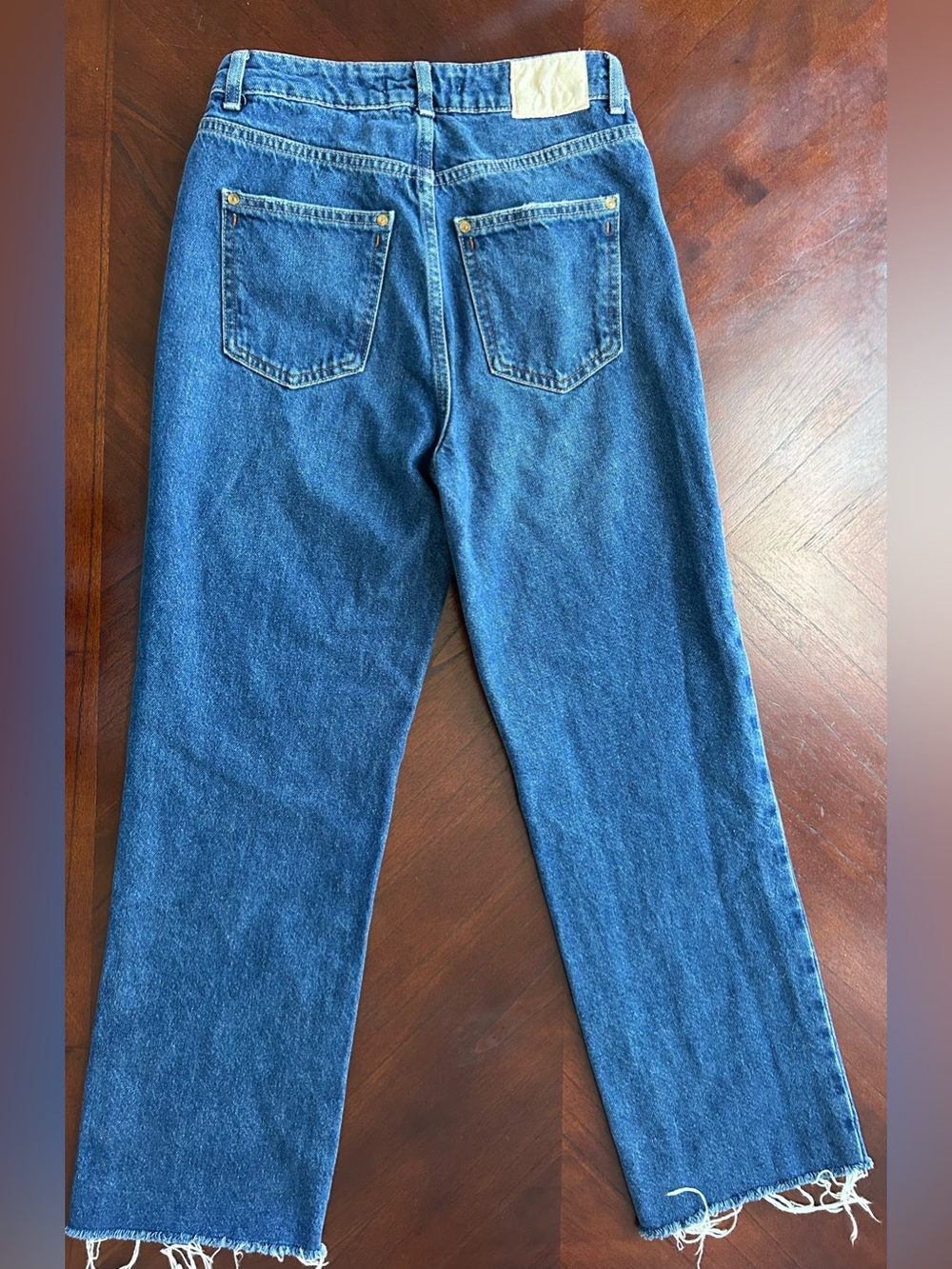 Zara Blue High-Rise Straight Jeans with Raw Hem size 2 - Picture 8 of 9